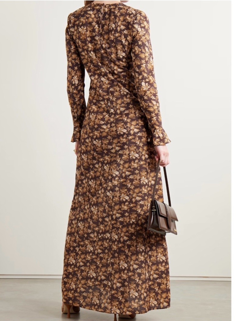 Doen size small Women’s Brown Floral Long Sleeve Maxi Dress - Picture 4 of 6